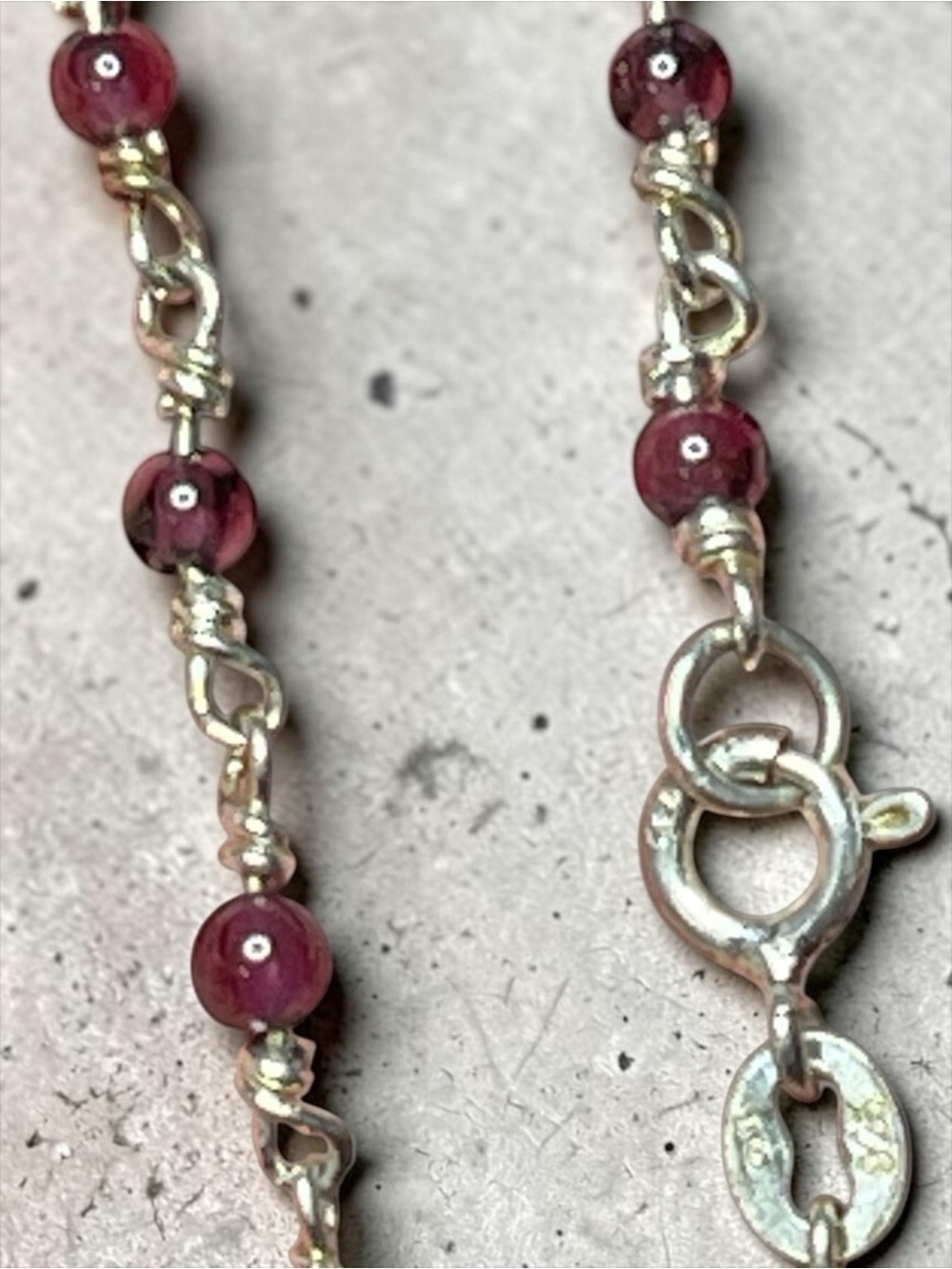 Italian Sterling Silver Garnet Station Bracelet Anklet